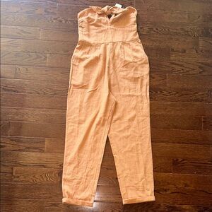 L*Space Brand New Orange Strapless Jumpsuit with Tapered Legs